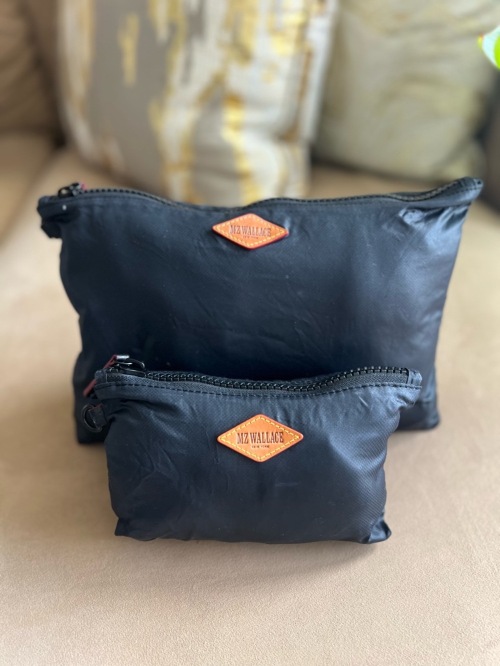 MZ Wallace Black Nylon Pouch Set (2) | Travel Cosmetic Bags Lightweight